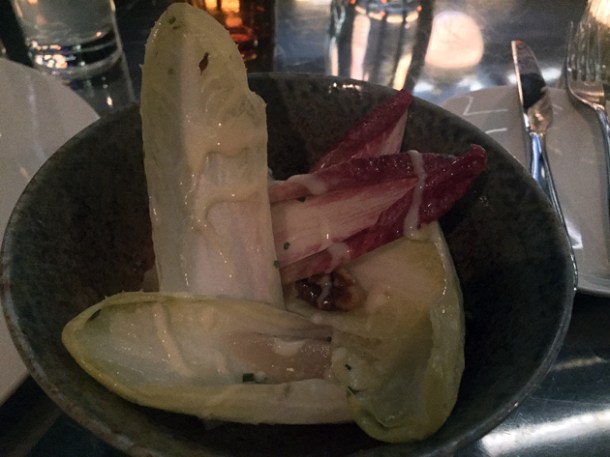 chicory pear salad with walnut dressing at piquet bar