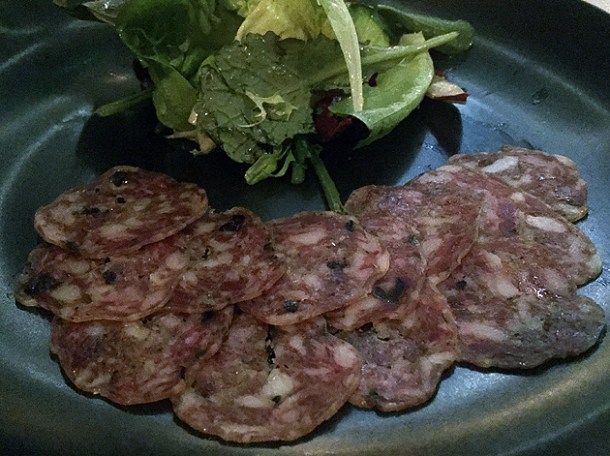 fennel sausage with pickles at piquet bar