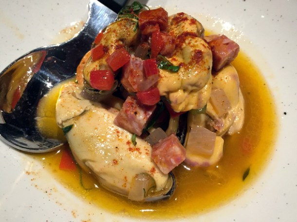 pickled mussels with chorizo at the ninth