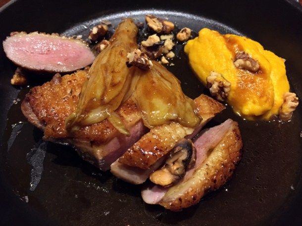 smoked duck breast with chicory and walnuts at the ninth