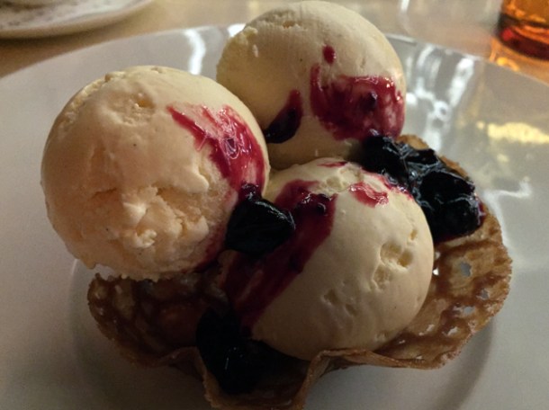 vanilla ice cream with blackberry compote at piquet