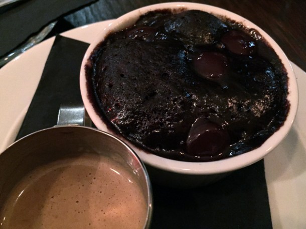 chocolate cake and spiced custard at gunpowder