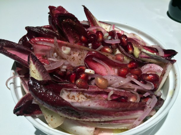 endive and pomegranate salad at le bab
