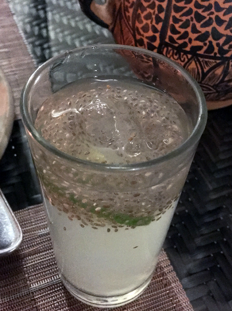 lemon and chia water at tierra y cielo
