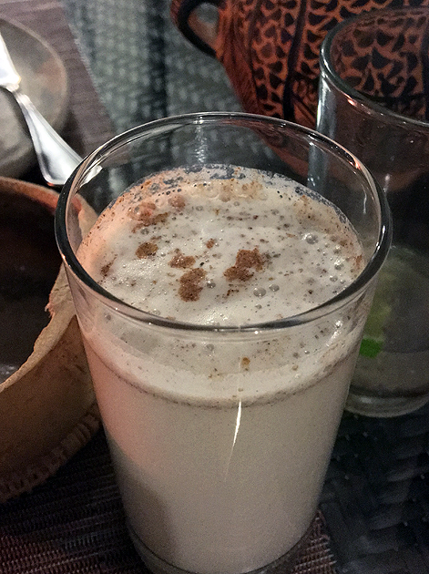 melon seed horchata with cinnamon at tierra y cielo