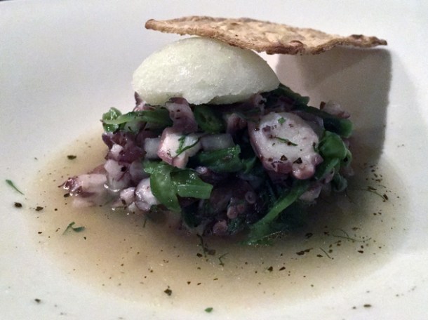 octopus with habanero sorbet at rosas y xoxolate
