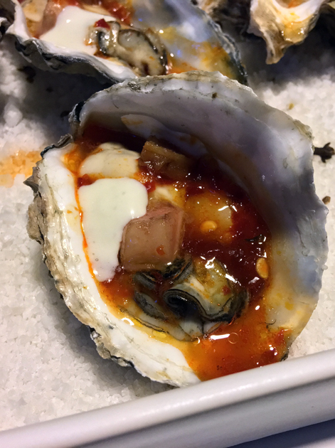 oysters with wasabi sauce at nudo negro