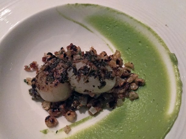 scallops and corn at rosas y xoxolate