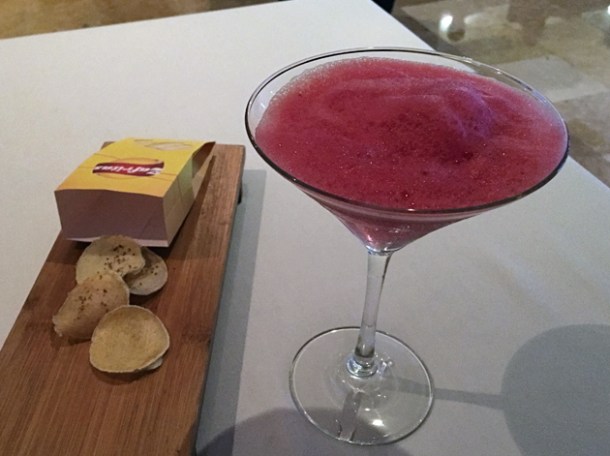 watermelon cocktail with parsnip crisps at benazuza