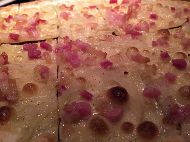 lardon and sauerkraut tarte flambee at bellanger islington
