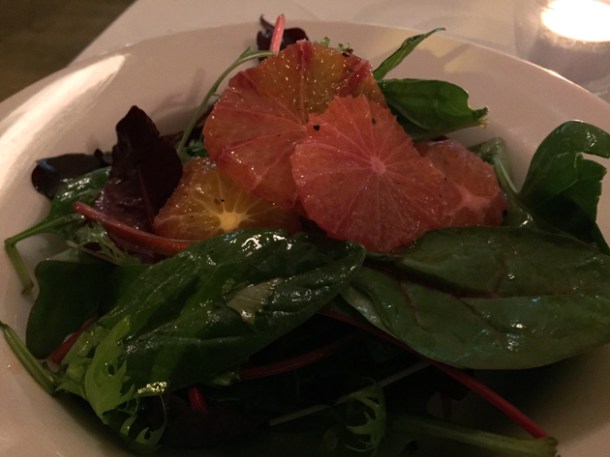 mixed leaf and blood orange salad at hill and szrok pub