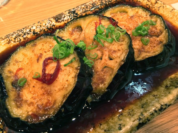 braised aubergine at yumi izakaya