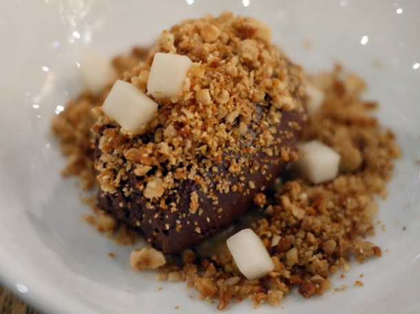 crumble, chocolate mousse and pear at pitt cue