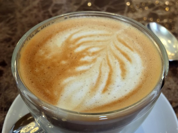 flat white coffee art at dickie fitz