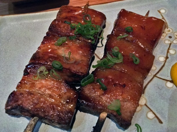 pork belly yakitori at yumi izakaya
