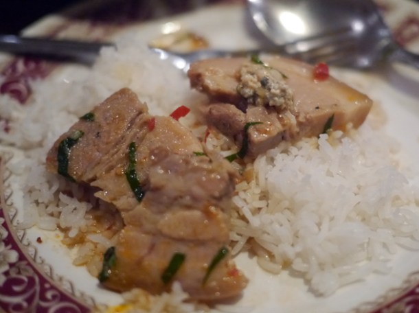 pork and blue cheese with rice at kailash momo