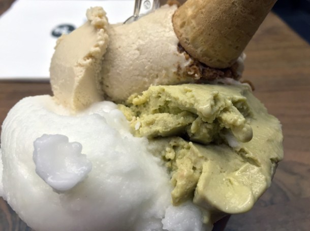 pistachio gelato and lemon sorbet at amorino islington