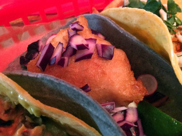 battered fish tacos at killer tomato