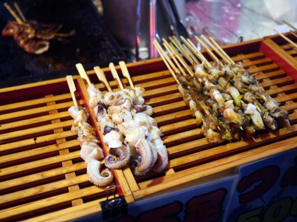 skewered seafood at kawagoe matsuri