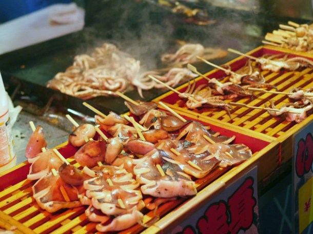 squid on a stick at kawagoe matsuri