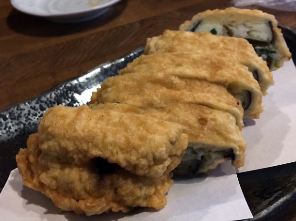 deep fried stuffed aubergine at kanteki