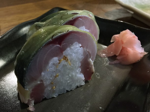 mackerel on sushi rice at kanteki
