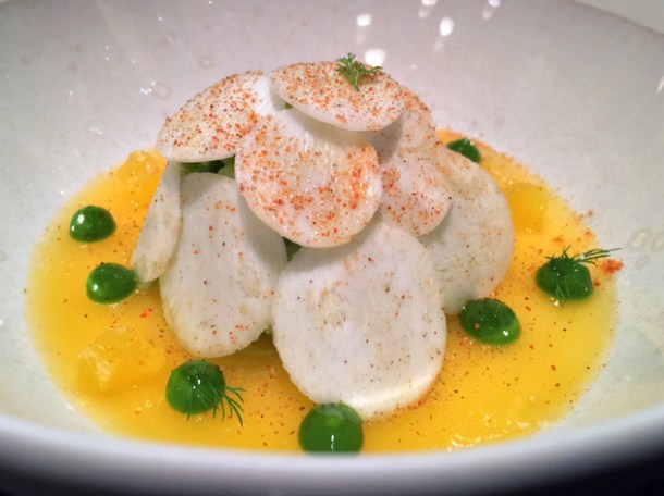 crab dill celeriac and clementine jelly at le dame de pic london