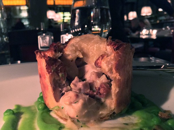 chicken, girolle and tarragon pie with peas at holborn dining room