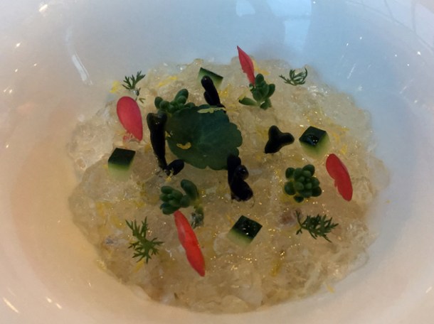 crab with elderflower and herbs at claude bosi bibendum