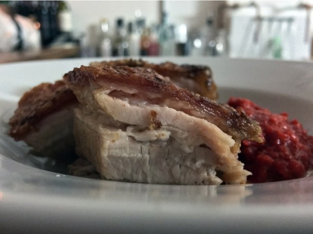 roast pork belly with harissa at sparrow
