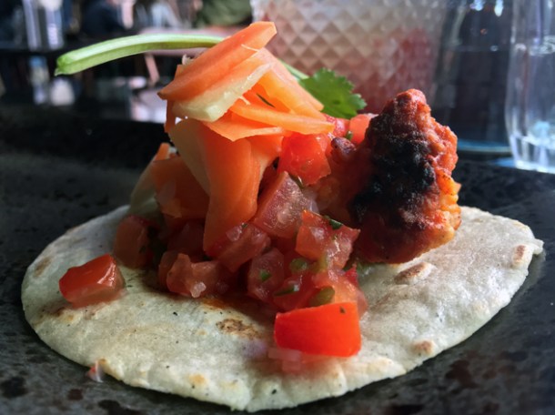 bad hombre chicken and pickles tacos at tienda roosteria