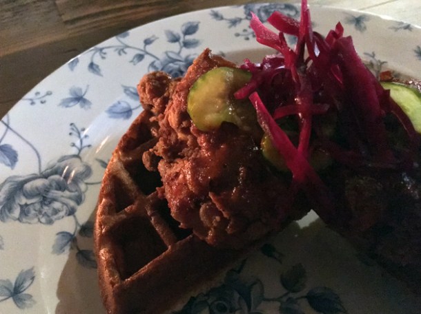 fried chicken and waffles at red rooster the curtain