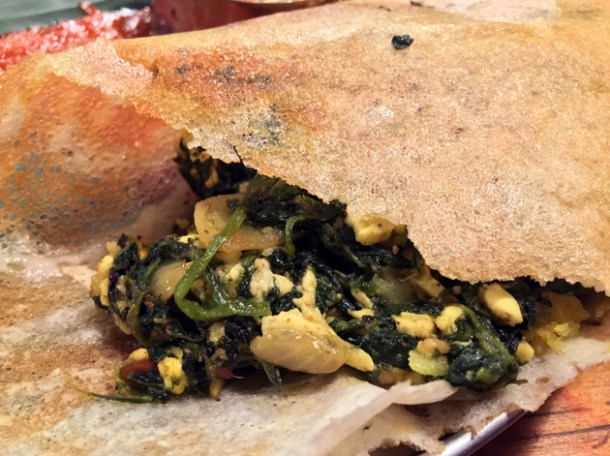 sag paneer potato dosa at diwana bhel poori