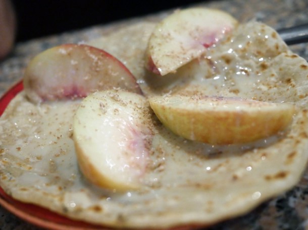 sweet roti with unripe nectarine and condensed milk at temper city