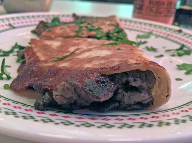 steak quesadilla at tacos del 74 dalston