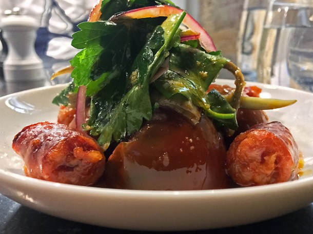 black tomato and chorizo salad at sabor