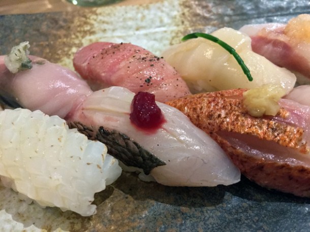 horse mackerel nigiri at sushi atelier