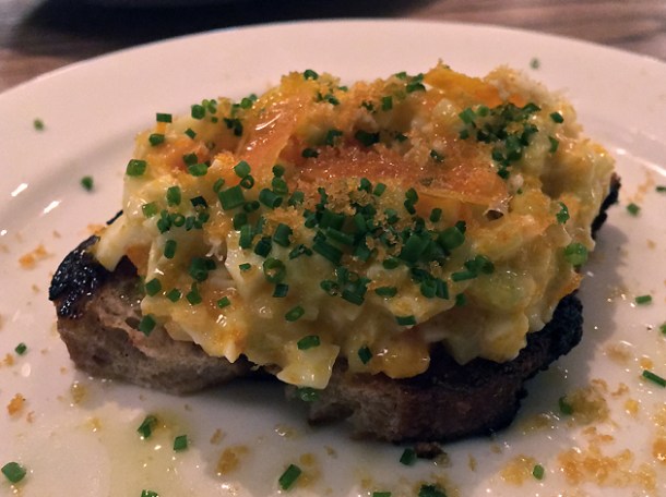 chopped egg salad with bottarga at brat