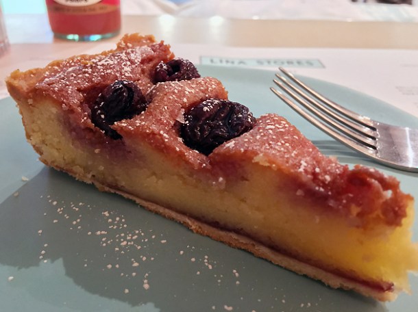 cherry and almond tart at lina stores restaurant