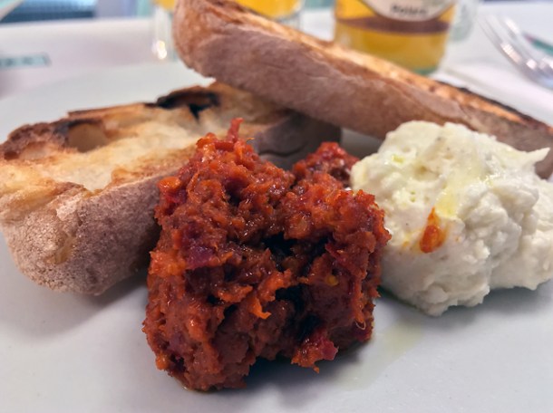 nduja and ricotta at lina stores restaurant