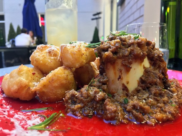 bone marrow ragu with deep fried polenta at temper covent garden