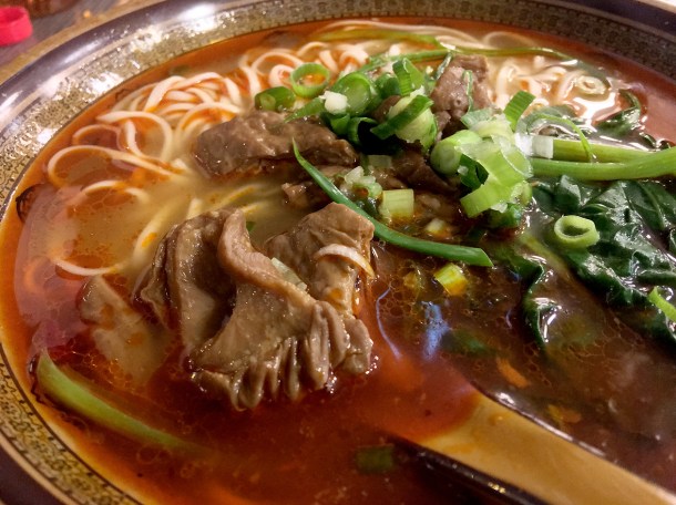pork intestine noodle soup at xian biang biang noodles aldgate