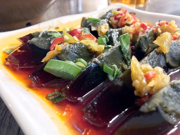 preserved eggs at xian biang biang noodles aldgate