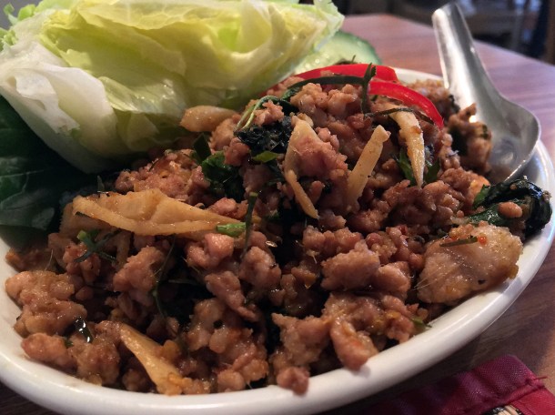 dry fried minced pork at singburi