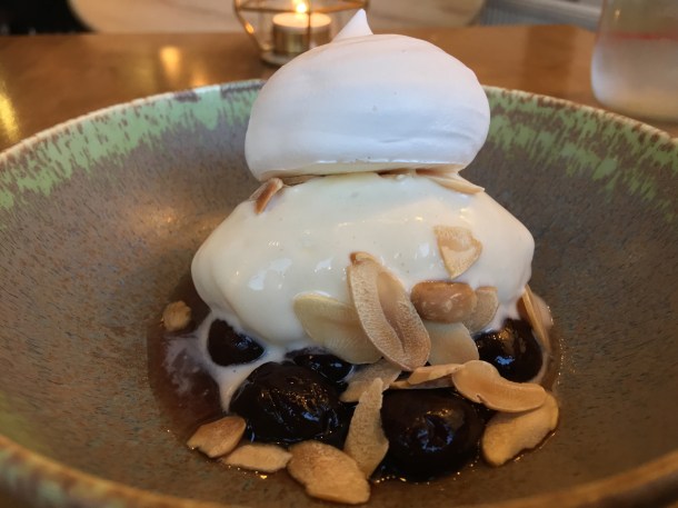 frozen merginue with cherries and almonds at 1251 islington