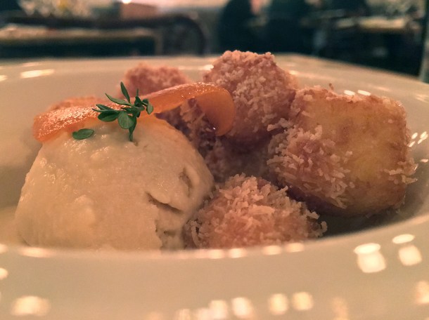 mini doughnuts, ice cream and candied orange at yeni