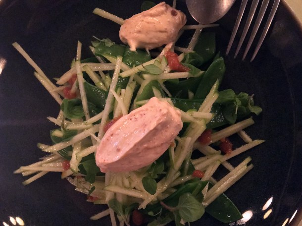 snow peas, apple, chilli and yoghurt at yeni