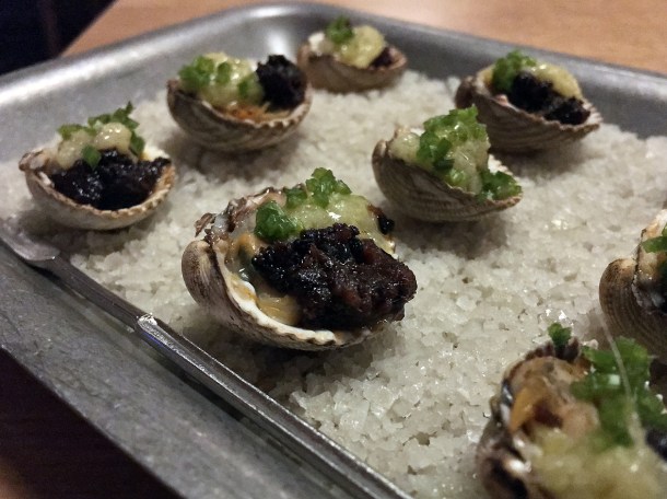 cockles with smoked ham and burnt chilli at orasay notting hill
