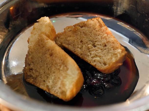copyrighted photo of the cherry sponge Pedro Ximénez pudding at Barullo London