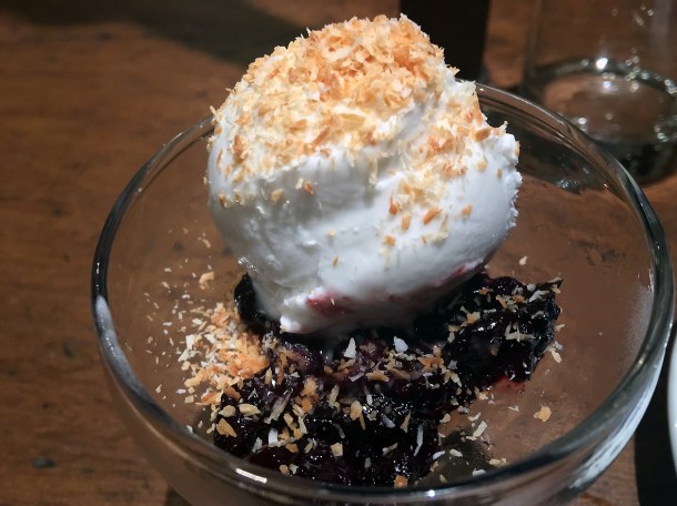 copyrighted photo of the coconut ice cream with cherries at Barullo London